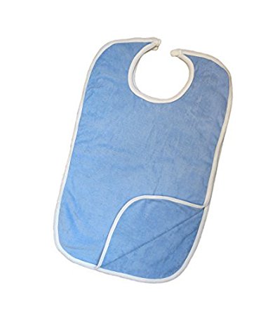 2 Pk Adult Terry Cloth Reusable Bibs Mealtime Protector (Light Blue)
