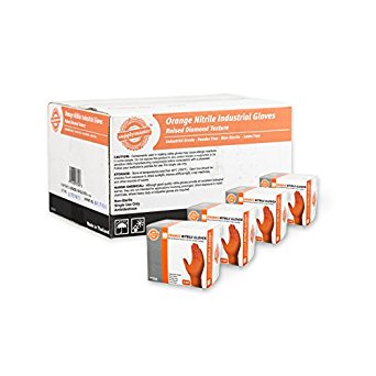 SupplyMaster - SMDTON8L-BX - Diamond Texture Nitrile Gloves - Disposable, Powder Free, Industrial, 8 mil, Large, Orange (Box of 50)