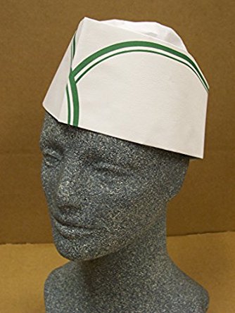 CELLUCAP RC100 Low Profile Overseas/Soda Jerk Hat, Tissue Crown, GREEN STRIPE, Box of 100