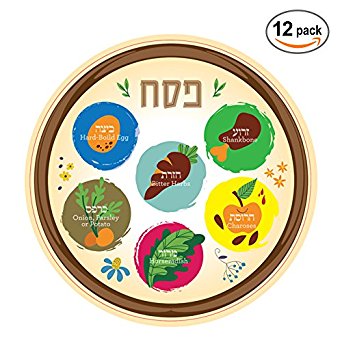 Disposable Passover Seder Plate - 12-Pack - 10, Heavy Duty Plastic, Pictures of Each Item - For Kids, Adults and Communal Seders - Pesach Seder and Kitchen Accessories by The Kosher Cook