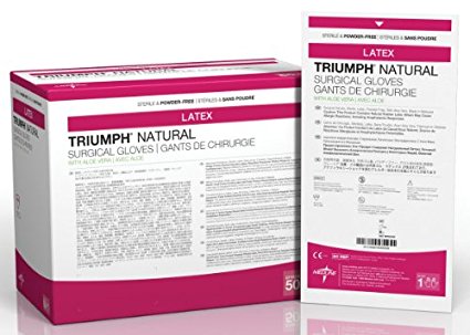 Medline MSG2475 Triumph Natural with Aloe Sterile and Powder-Free Latex Surgical Glove, Size 7.5 (Pack of 200)