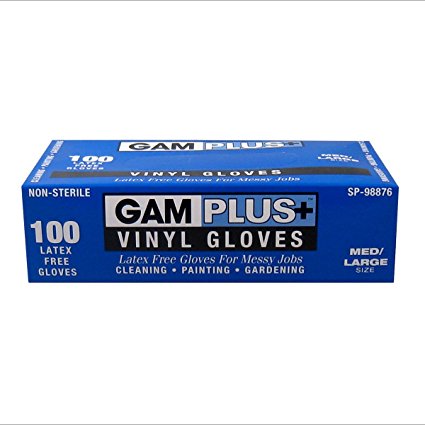 GAM PLUS Vinyl Gloves, powdered, Opaque, Non-Sterile 100ct box
