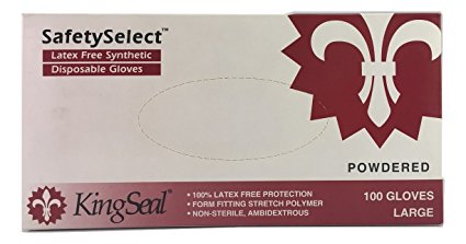 KingSeal SafetySelect Synthetic Disposable Gloves, Powdered, Latex-Free, Ivory, Large, 4 bx of 100 per Case (4)