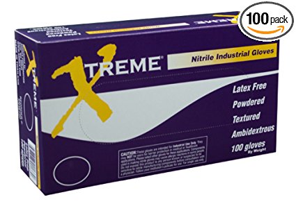 AMMEX - XN44100-BX - Nitrile Gloves - Xtreme - Disposable, Powdered, Industrial, 4 mil, Medium, Blue (Box of 100)