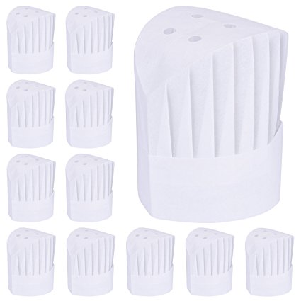 Willbond 12 Pack Disposable 9 Inch High Chef Hat Set Adjustable Kitchen Cooking Chef Cap for Home Kitchen, Restaurants, School, Birthday Party or Catering Equipment