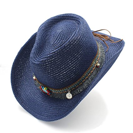 XZP Handwork Summer Women's Men's Hollow Western Cowboy Hat For Gentleman Western Word Cowgirl Jazz Cap Summer Straw Beach Sun Hat