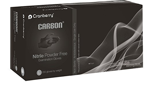 Cranberry CR3238 Carbon Nitrile Powder Free Exam Glove, 3.2 mil, Large, Black (Pack of 200)