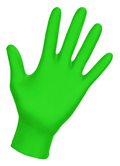 SAS Safety 66552 Derma-VUE Powder-Free Exam Grade 6 Mil Nitrile Gloves, Large, Neon Green