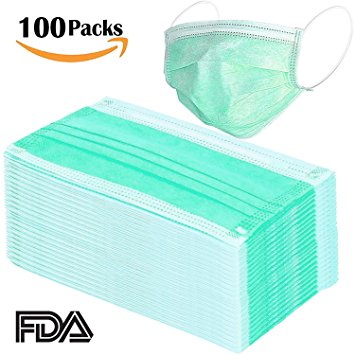 100 Pcs Disposable Surgical Flu Face Masks, 3-Ply Thicker Super Filter Pollen Dust and Bacteria,...