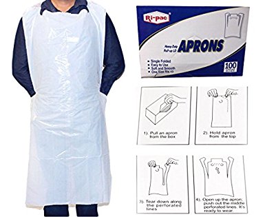 Box of 100 Disposable Poly Aprons, 28 Inch X 46 Inch