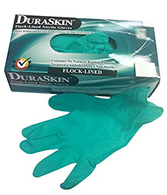 Liberty Glove & Safety 2018FL/L Duraskin Flocked Lined Nitrile Disposable Glove, Large, Green (Pack of 50)