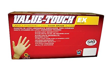 SAS Safety 6503 Value-Touch Exam Grade Disposable Latex 5 Mil Gloves, Large