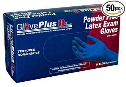 AMMEX - GPLHD84100-BX - Heavy Duty Latex Gloves - Disposable, Powder Free, Indrustrial, 12 mil, Medium, Blue (Box of 50)