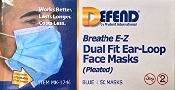 DEFEND Breathe E-Z Pleated Ear-Loop Mask - Buy 5 Get 1 Free - 50/BX