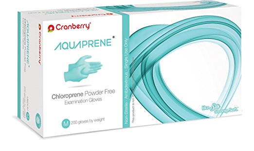 Cranberry USA CR3027 Aquaprene Chloroprene Powder Free Exam Gloves, Medium, Aqua (Pack of 200)