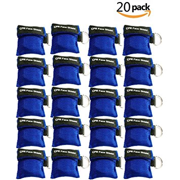 CPR Mask Keychain Ring Pack of 20pcs Emergency Kit Rescue Face Shields with One-way Valve...