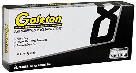 Galeton 12488-2XL Nitrile Black 8 mil Disposable Gloves, Powder Free, Box of 50, 2X-Large