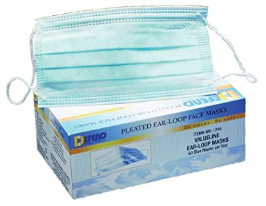 10 PACK VALUE - DEFEND- Breath-EZ Ear-loop Pleated Mask Blue 500 Box MK-12 111369 Us Depot