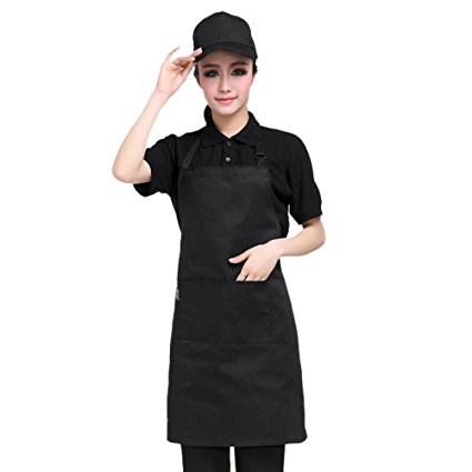 Laidian Adjustable Bib Chief Apron With 2 Pockets - Waitresses apron, Heavy duty kitchen apron, Money apron - Cooking Kitchen Aprons for Women Men - Black