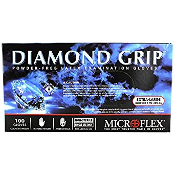 Microflex MF-300-XL PK High Five Products Inc, Micro Flex Diamond Grip Latex Gloves, XL, 100/Pack , 3.5