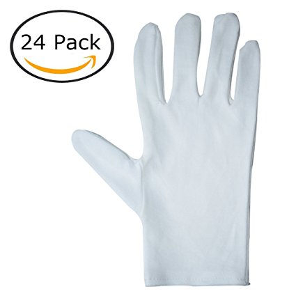 Tosnail 24 Pairs White Soft Cotton Gloves Coin Jewelry Silver Inspection Gloves Cosmetic Moisturizing Therapeutic Gloves - Large Size
