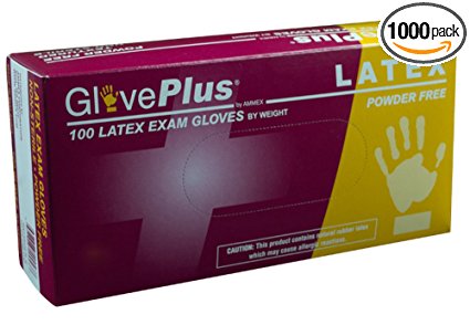 AMMEX - GPPFT40100 - Latex Gloves - GlovePlus - Disposable, Powder Free, Exam, 4 mil, XSmall, White (Case of 1000)