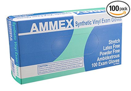 AMMEX - VSPF42100-BX - Medical Vinyl Gloves - Disposable, Powder Free, Exam, 4 mil, Small, Clear (Box of 100)