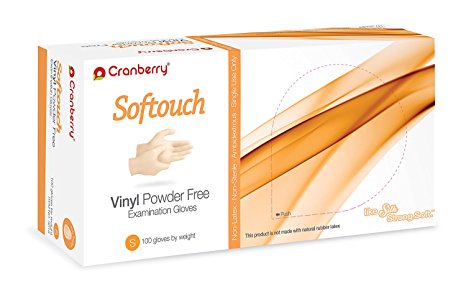 Cranberry USA CR3016case Softouch Powder Free Exam Gloves, Small, Vinyl, Beaded-Cuff, Clear (Pack of 1000)