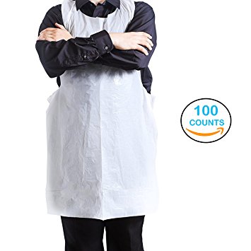 Disposable Aprons - 100 Plastic Aprons for Painting, Cooking or Any Other Messy...