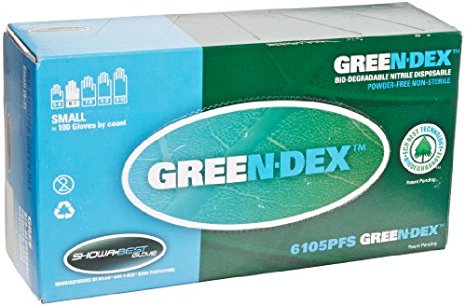 Showa Best 6105PFX GreeN-DEX Biodegradable Industrial Grade Nitrile Glove, Disposable, Powder Free, 4 mil Thickness, 9-1/2