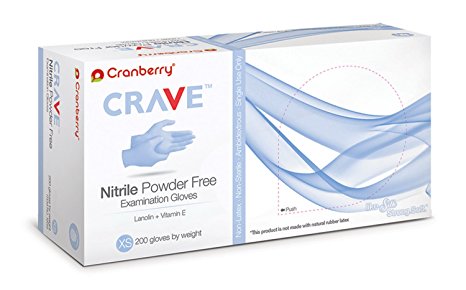 Cranberry CR3555 Crave Nitrile Powder Free Examination Glove, X-Small, Blue (Pack of 200)