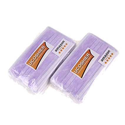 UCOSHIER 100pcs Non-woven Fabric Disposable Dust Cleaning Mouth Cover Beauty Nail Face Mask(UA006Purple 2 Pack, 50 pcs per pack)