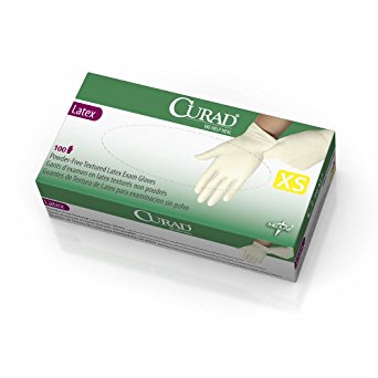 Medline CUR8103 CURAD Powder-Free Textured Latex Exam Gloves, 9.5