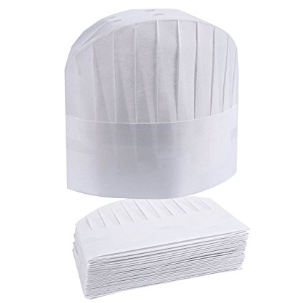 Chef Hats – 24-Pack Disposable White Paper Chef Toques, Chef Supplies, Adjustable Professional Kitchen Chef Caps for Baking, Culinary Hygiene, Cooking Safety, 23-24.4 Inches in Circumference