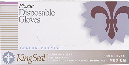 KingSeal Embossed Poly Disposable Gloves, Powder-Free - Large, 4 bx/500 per Case