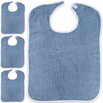 Adult Bibs, 100% Cotton, 3-Pack (18X30, Blue)